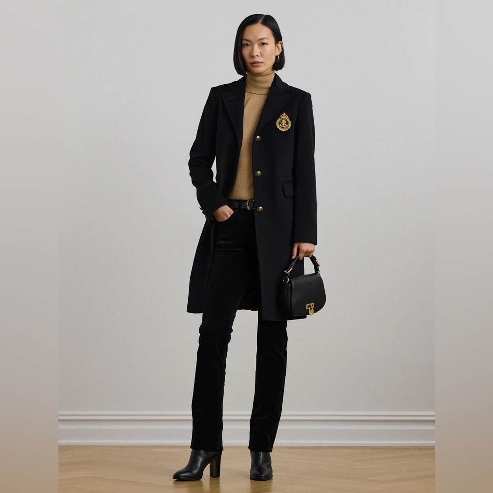NWT！Ralph Lauren Crest-Patch Wool-Blend Coat size 10